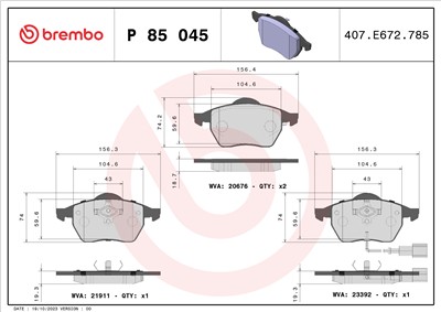 BREMBO P 85 045 Číslo výrobce: 20676. EAN: 8020584058480.