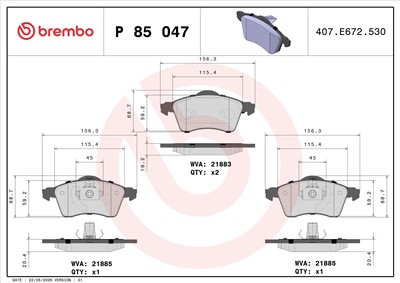 BREMBO P 85 047 Číslo výrobce: 21883. EAN: 8020584058503.