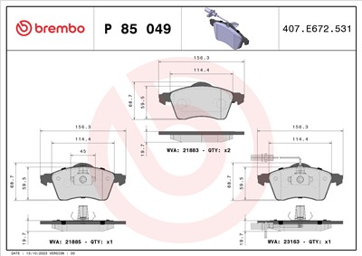 BREMBO P 85 049 Číslo výrobce: 21885. EAN: 8020584058527.