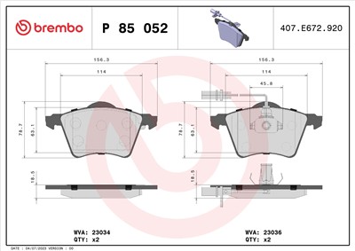 BREMBO P 85 052 Číslo výrobce: 23034. EAN: 8020584058558.