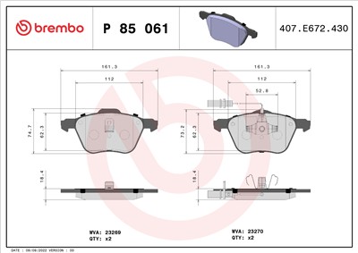 BREMBO P 85 061 Číslo výrobce: 23269. EAN: 8020584058640.
