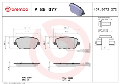 BREMBO P 85 077 Číslo výrobce: 23581. EAN: 8020584058800.