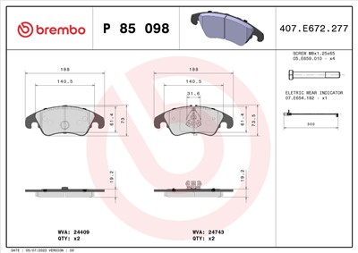 BREMBO P 85 098 Číslo výrobce: 24408. EAN: 8020584062470.