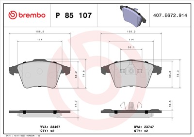 BREMBO P 85 107 Číslo výrobce: 23467. EAN: 8020584062562.