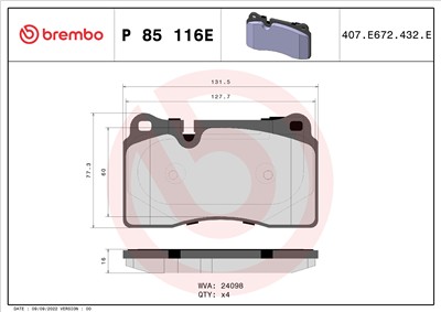 BREMBO P 85 116E Číslo výrobce: 24098. EAN: 8020584123461.