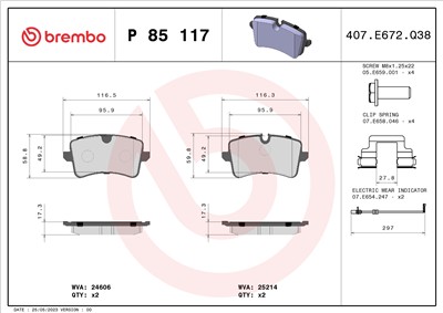 BREMBO P 85 117 Číslo výrobce: 24606. EAN: 8020584103906.