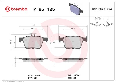 BREMBO P 85 125 Číslo výrobce: 25010. EAN: 8020584103982.