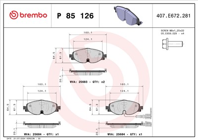 BREMBO P 85 126X Číslo výrobce: 25683. EAN: 8020584069417.