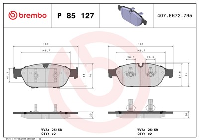 BREMBO P 85 127 Číslo výrobce: 25159. EAN: 8020584104002.