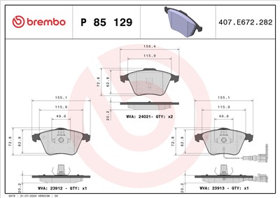 BREMBO P 85 129 Číslo výrobce: 23912. EAN: 8020584109601.