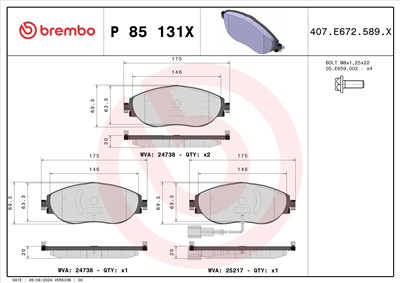 BREMBO P 85 131X Číslo výrobce: 24738. EAN: 8020584069431.