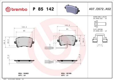 BREMBO P 85 142 Číslo výrobce: 22186. EAN: 8020584112786.