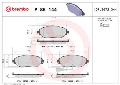 BREMBO P 85 144 Číslo výrobce: 24738. EAN: 8020584080115.