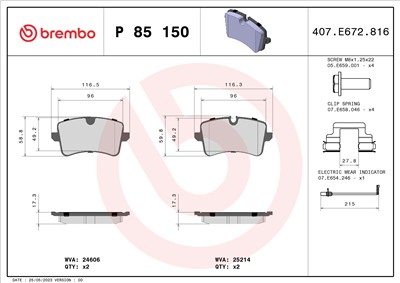 BREMBO P 85 150 Číslo výrobce: 24606. EAN: 8020584084045.