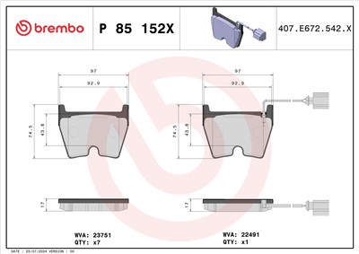 BREMBO P 85 152X Číslo výrobce: 22491. EAN: 8020584069479.