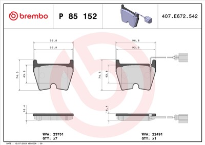 BREMBO P 85 152 Číslo výrobce: 22491. EAN: 8020584084335.