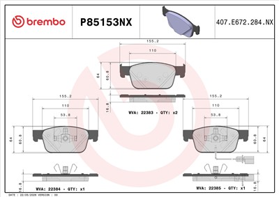 BREMBO P85153NX Číslo výrobce: 22383. EAN: 8020584130568.