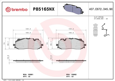 BREMBO P85165NX Číslo výrobce: 25861. EAN: 8020584130629.