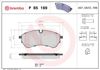 BREMBO P 85 169 Číslo výrobce: 22147. EAN: 8020584087763.