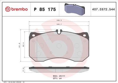 BREMBO P 85 175 Číslo výrobce: 25111. EAN: 8020584113424.