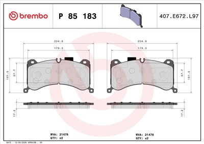 BREMBO P 85 183 Číslo výrobce: 21476. EAN: 8020584120118.