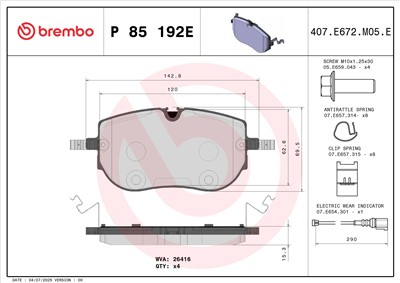 BREMBO P 85 192E Číslo výrobce: 26416. EAN: 8020584130117.
