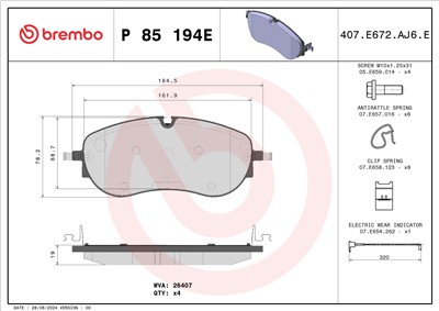 BREMBO P 85 194E Číslo výrobce: 26407. EAN: 8020584130131.
