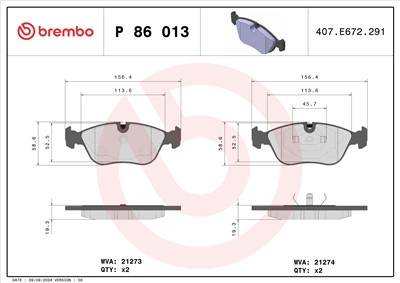 BREMBO P 86 013 Číslo výrobce: 21273. EAN: 8020584059012.