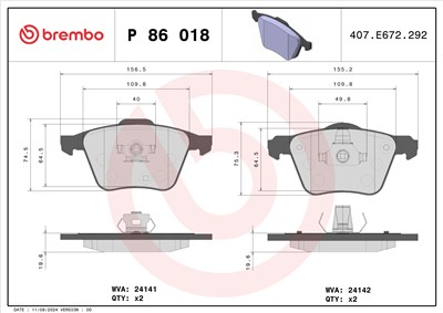 BREMBO P 86 018 Číslo výrobce: 24141. EAN: 8020584059067.