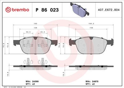 BREMBO P 86 023 Číslo výrobce: 24399. EAN: 8020584091067.