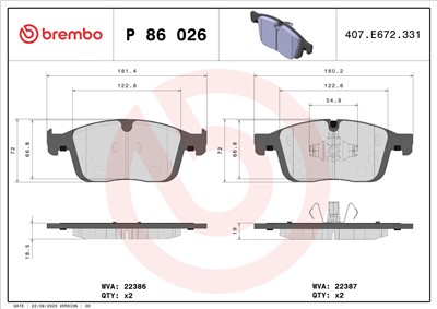 BREMBO P 86 026 Číslo výrobce: 22386. EAN: 8020584084274.