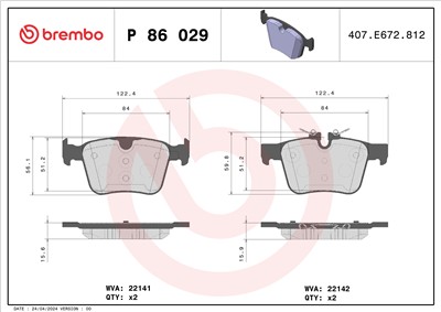 BREMBO P 86 029 Číslo výrobce: 22142. EAN: 8020584087282.