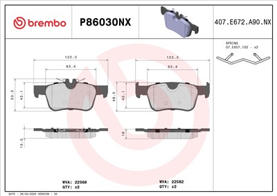 BREMBO P86030NX Číslo výrobce: 22568. EAN: 8020584131640.