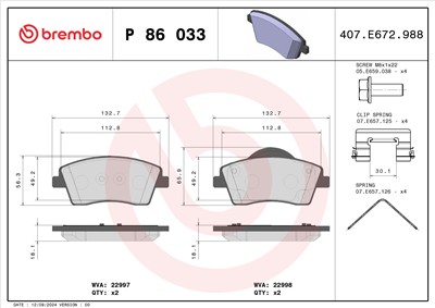BREMBO P 86 033 Číslo výrobce: 22997. EAN: 8020584116661.