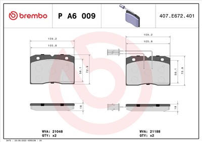 BREMBO P A6 009 Číslo výrobce: 21048. EAN: 8020584059197.