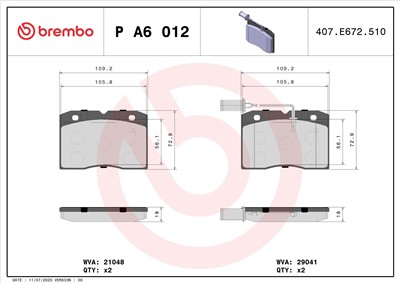 BREMBO P A6 012 Číslo výrobce: 21048. EAN: 8020584059227.