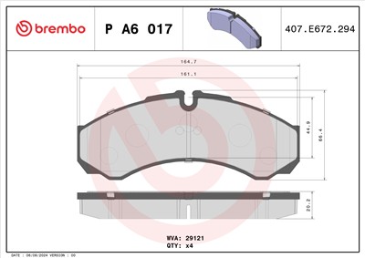 BREMBO P A6 017 Číslo výrobce: 29121. EAN: 8020584059272.