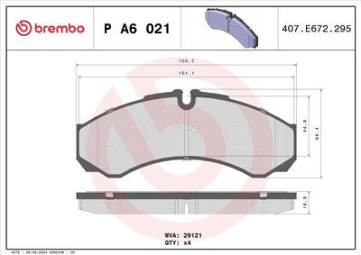 BREMBO P A6 021 Číslo výrobce: 29121. EAN: 8020584059319.