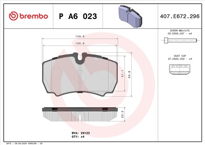 BREMBO P A6 023 Číslo výrobce: 29123. EAN: 8020584059333.