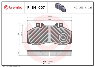 BREMBO P B4 007 Číslo výrobce: 29835. EAN: 8020584122525.