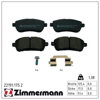 ZIMMERMANN 22191.175.2 Číslo výrobce: 22191. EAN: 4250238787525.