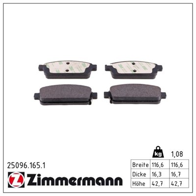 ZIMMERMANN 25096.165.1 Číslo výrobce: 25096. EAN: 4250238750130.