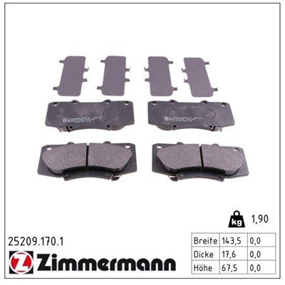 ZIMMERMANN 25209.170.1 Číslo výrobce: 25209. EAN: 4250238766179.