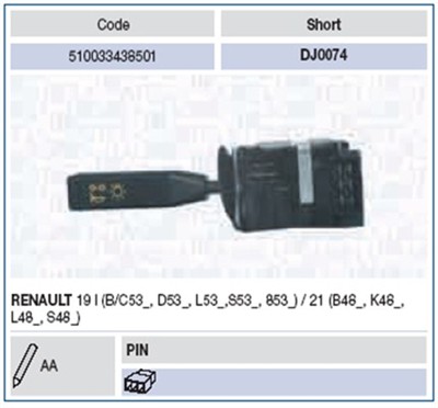 MAGNETI MARELLI 510033438501 Číslo výrobce: DJ0074. EAN: 8001063121611.