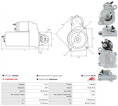 AS-PL S6702S Číslo výrobce: 438000-3950. EAN: 5902129259770.