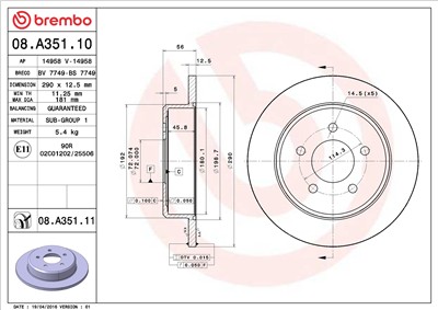 BREMBO 08.A351.11 EAN: 8020584034545.