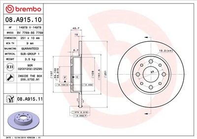 BREMBO 08.A915.11 EAN: 8020584035450.
