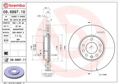 BREMBO 09.6997.11 EAN: 8020584023341.