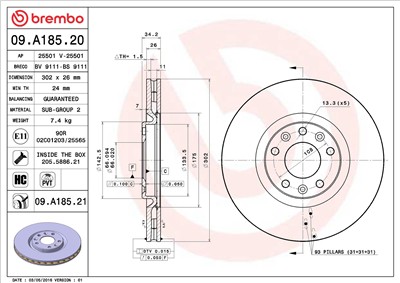 BREMBO 09.A185.21 EAN: 8020584220283.