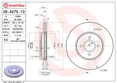 BREMBO 09.A275.10 EAN: 8020584014356.